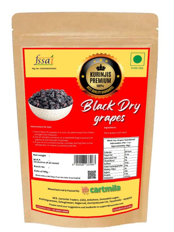 Kurinjis Premium Black Dry grapes (With seeds) 400 gm